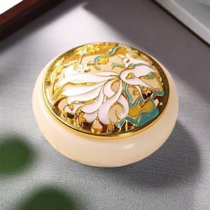 Chinese Gold Glazed Crystal Jade Glass Cone Incense Burner Holder with Nine-tailed Fox Lid