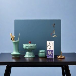 Chinese Green Lotus Seedpod Shaped Porcelain Agarwood Loose Incense Powder Burner kit