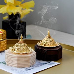 Chinese Vintage Regular Octagon Wood Conical Coffin Incense Cones Burner Holder
