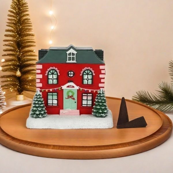 Christmas Red Wall Green Roof Cottage Incense Log Cabin Burner 33