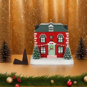 Christmas Red Wall Green Roof Cottage Incense Log Cabin Burner 34