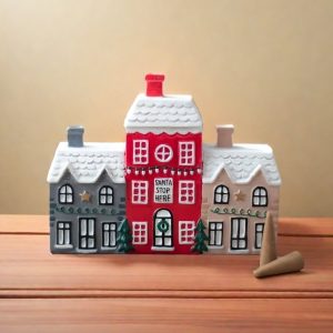 Christmas Gingerbread Village House With Smoking Chimney Log Cabin Incense Burner