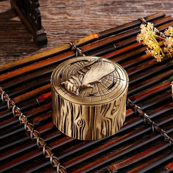 Small Cicada and Tree Pattern Tibetan Bowl Copper Incense Burner Antique | Lulu Incense