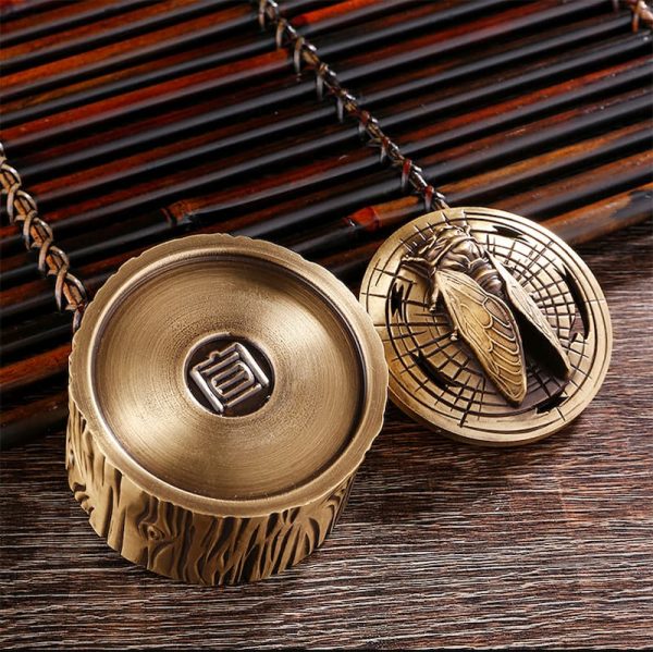 Small Cicada and Tree Pattern Tibetan Bowl Copper Incense Burner Antique | Lulu Incense