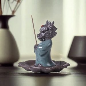 Creative Ceramic Chinese Dragon King Making Bows Stick Incense Holder Burner