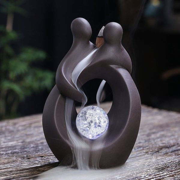 Blue and Brown Heart Shaped Valentine's Day Waterfall Backflow Incense Burning Holder | Lulu Incense