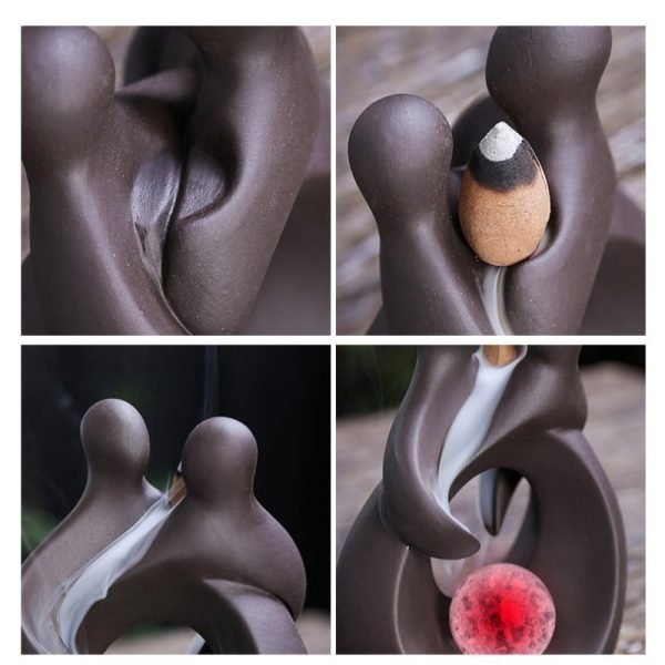 Blue and Brown Heart Shaped Valentine's Day Waterfall Backflow Incense Burning Holder | Lulu Incense