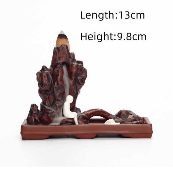 Creative Purple Clay Mountain and Bridge Reverse Backflow and Waterfall Fountain Incense Burner
