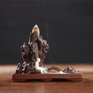 Creative Purple Clay Mountain and Bridge Reverse Backflow and Waterfall Fountain Incense Burner