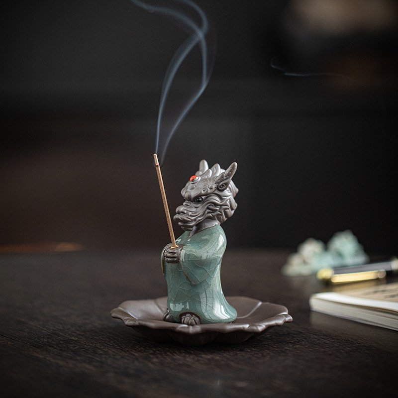 Creative Ceramic Chinese Dragon King Making Bows Stick Incense Holder Burner | Lulu Incense