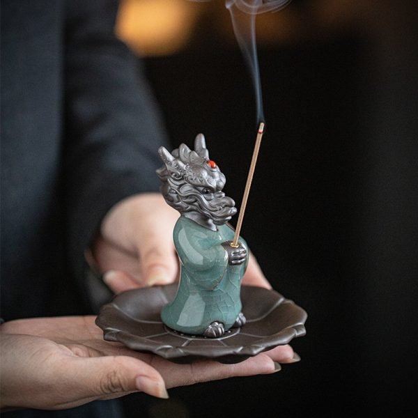 Creative Ceramic Chinese Dragon King Making Bows Stick Incense Holder Burner | Lulu Incense