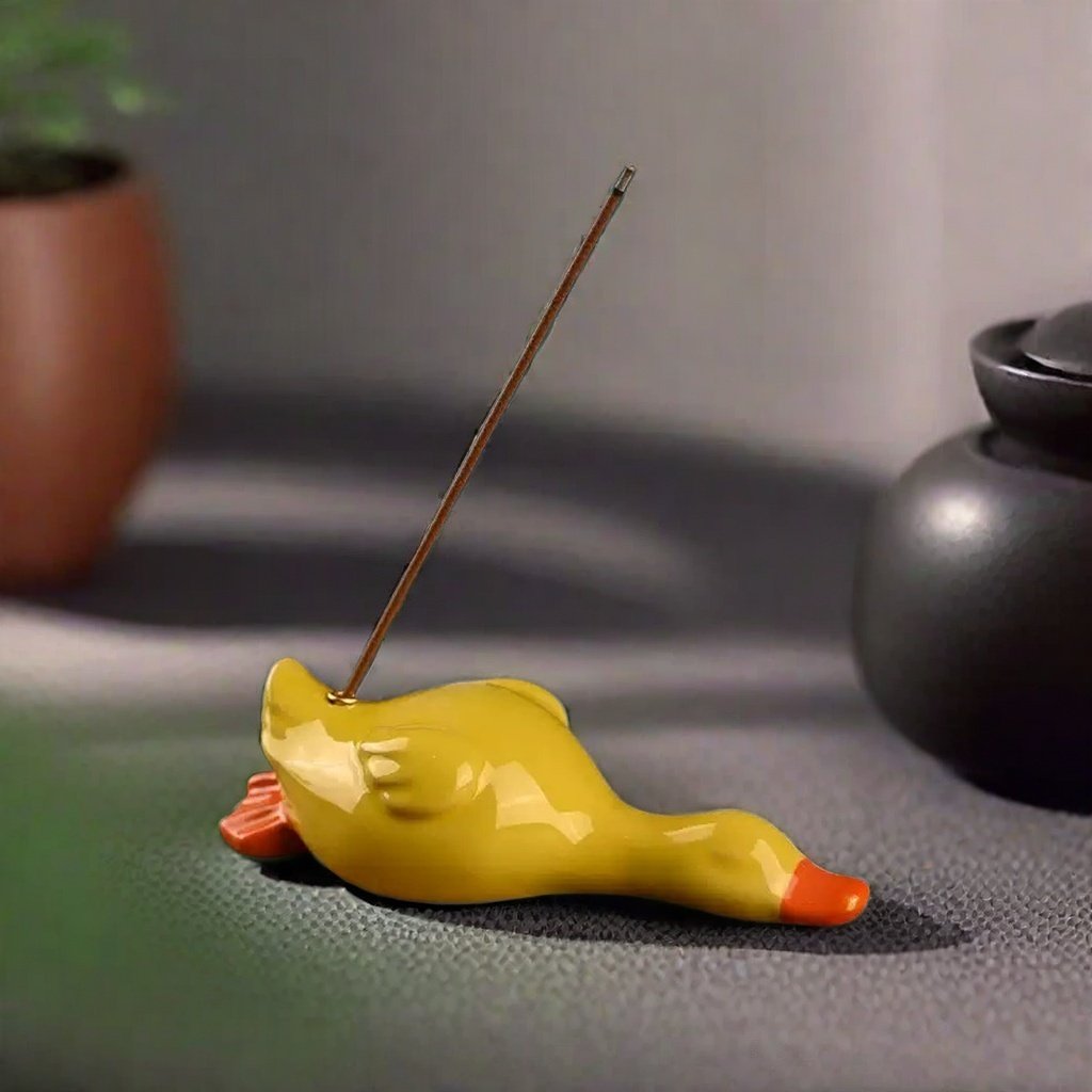 Cute Little Yellow Lying Duck Ceramic Sticks Incense Burner for Sale Cute Little Yellow Lying Duck Ceramic Sticks Incense Burner for Sale