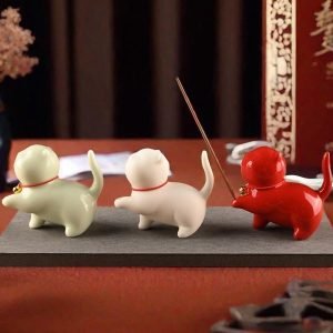 Cute Vivid Cat Walking Shape Porcelain Incense Stick Burner Holder