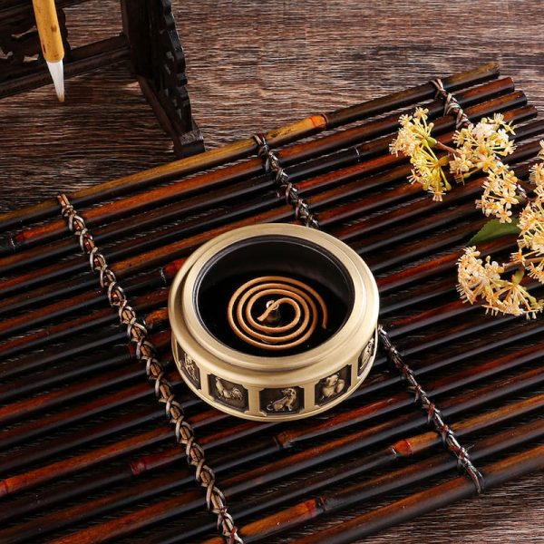 Delicate Zodiac Relief Small Chinese Tibetan Brass Bronze Incense Burner for Sale | Lulu Incense