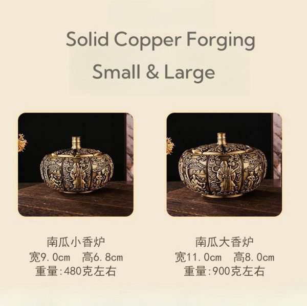 Delicate Detailed Pumpkin Carving Antique Style Copper Brass Incense Burner | Lulu Incense