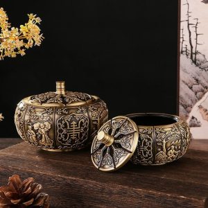 Delicate Detailed Pumpkin Carving Antique Style Copper Brass Incense Burner | Lulu Incense