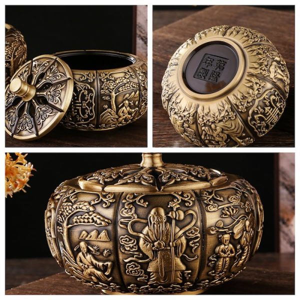 Delicate Detailed Pumpkin Carving Antique Style Copper Brass Incense Burner | Lulu Incense