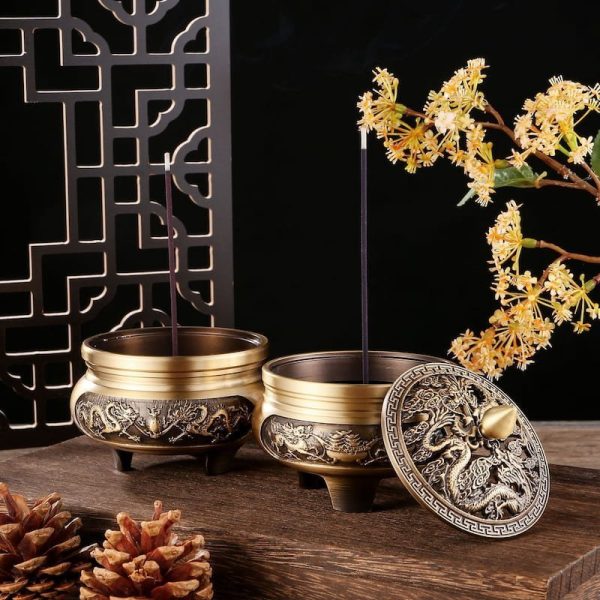 Dragon Theme Antique Chinese Tibetan Brass Incense Burner for Sale | Lulu Incense