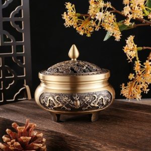 Dragon Theme Antique Chinese Tibetan Brass Incense Burner for Sale | Lulu Incense
