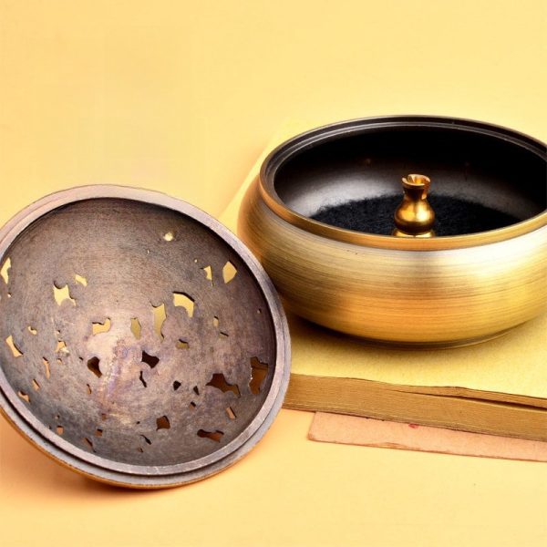 Dragon and Phoenix Theme Chinese Vintage Brass Charcoal Incense Burner Bowl with Lid