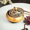 Dragon and Phoenix Theme Chinese Vintage Brass Charcoal Incense Burner Bowl with Lid