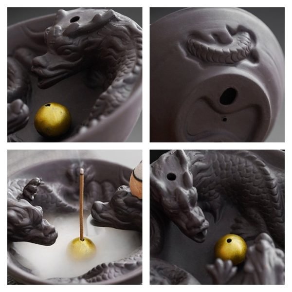 Classical Chinese Style Dual Dragons Playing with Pearl Incense Burner Backflow Waterfall | Lulu Incense
