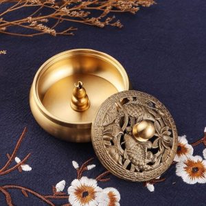 Small Dual Fish Antique Chinese Brass Bronze Incense Burner for Cones and Coil Incense | Lulu Incense
