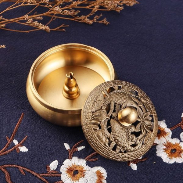 Small Dual Fish Antique Chinese Brass Bronze Incense Burner for Cones and Coil Incense | Lulu Incense