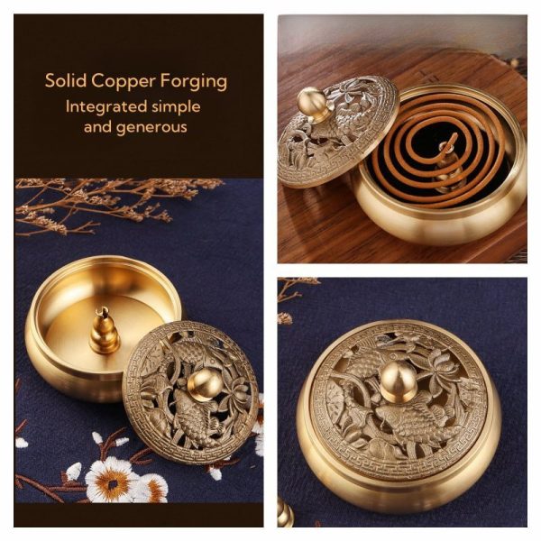 Small Dual Fish Antique Chinese Brass Bronze Incense Burner for Cones and Coil Incense | Lulu Incense