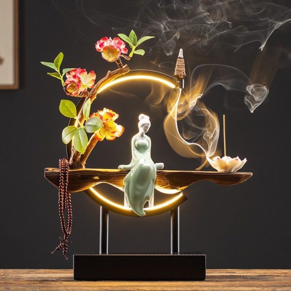 Electric Antique Chinese Tree and Plum Fountain Waterfall Incense Burner Holder with LED Light | Lulu Incense