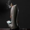 Electric LED Ceramic Zen Theme Standing Buddha Waterfall Incense Burner With Lotus and Cloud Wooden Base | Lulu Incense