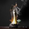 Electric LED Ceramic Zen Theme Standing Buddha Waterfall Incense Burner With Lotus and Cloud Wooden Base | Lulu Incense