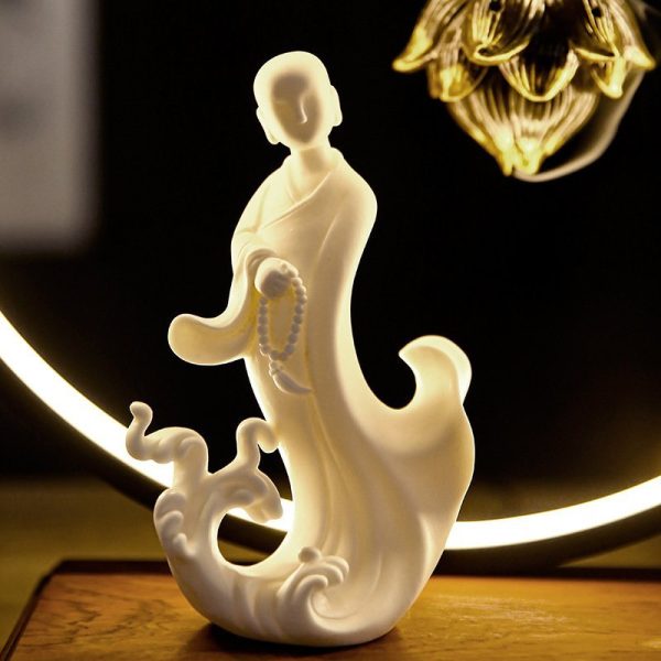 Electric White Porcelain Laughing Buddha LED Incense Backflow Waterfall Burner with Hanging Lotus
