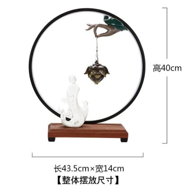 Electric White Porcelain Laughing Buddha LED Incense Backflow Waterfall Burner with Hanging Lotus
