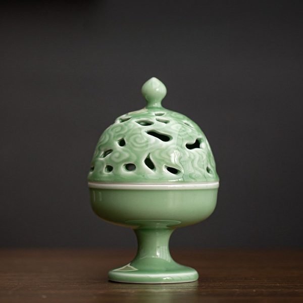Elegant Celadon Porcelain Tree Cone Incense Censer Burner for Sale