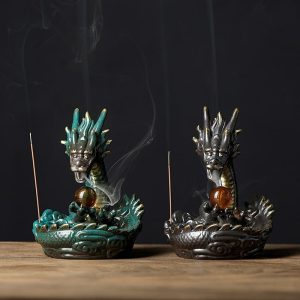 Elegant Purple Clay Dragon Play with Pearl Backflow Incense Holder | Lulu Incense