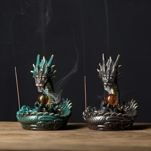 Elegant Purple Clay Dragon Play with Pearl Backflow Incense Holder | Lulu Incense