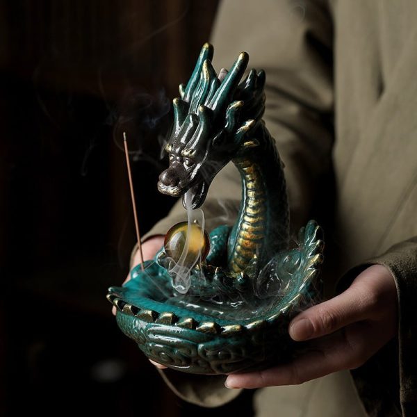 Elegant Purple Clay Dragon Play with Pearl Backflow Incense Holder | Lulu Incense