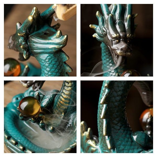 Elegant Purple Clay Dragon Play with Pearl Backflow Incense Holder | Lulu Incense