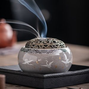 Elegant Vintage Ceramic Purple Crane Incense Burner for Cones | Lulu Incense
