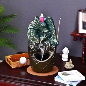 Ceramic Blue Dragon Double Side Backflow Smoking Incense Burner Holder