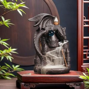 Vintage Purple Clay Dragon Castle Backflow Waterfall Incense Burning Holder