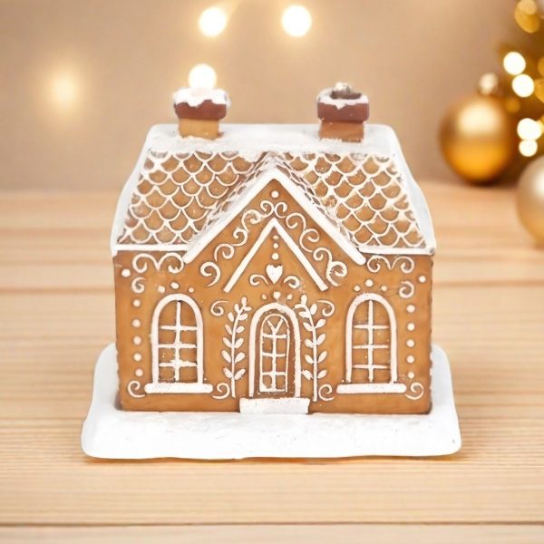 Festival Gingerbread House Log Cabin Incense Burner with Smoking Chimney