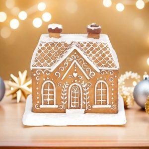 Festival Gingerbread House Log Cabin Incense Burner with Smoking Chimney