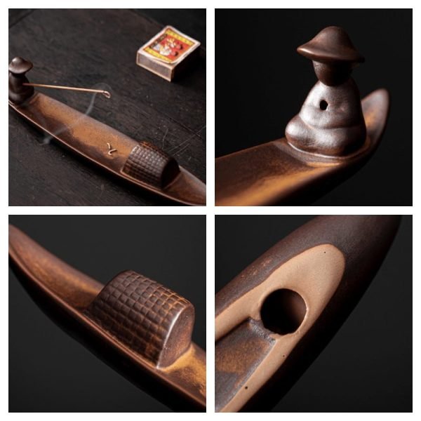 Vivid Vintage Ceramic Boat Shape Fisherman Fishing Stick Incense Burner Holder | Lulu Incense