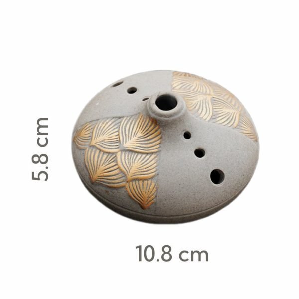 Gold Lotus Relief Elegant Ceramic Coil Incense Burner with Lids | Lulu Incense