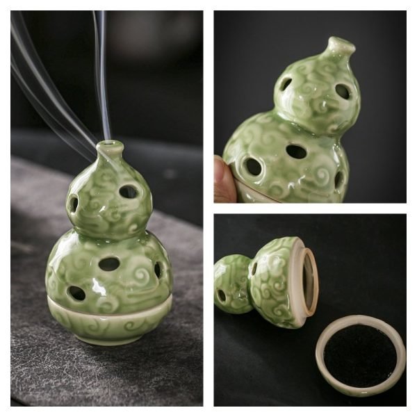 Green Wealthy Gourd Theme Ceramic Incense Cone Burner Holder | Lulu Incense