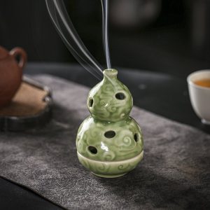 Green Wealthy Gourd Theme Ceramic Incense Cone Burner Holder | Lulu Incense
