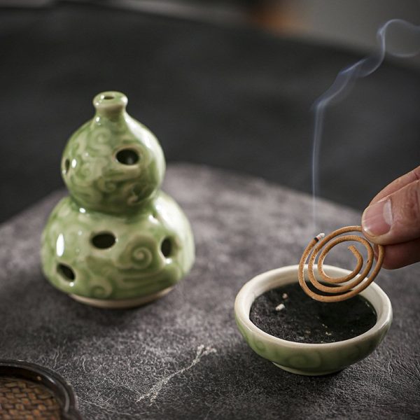 Green Wealthy Gourd Theme Ceramic Incense Cone Burner Holder | Lulu Incense