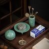Green Ceramic Lotus Theme Asian Agarwood Loose Incense Powder Burner Kit | Lulu Incense